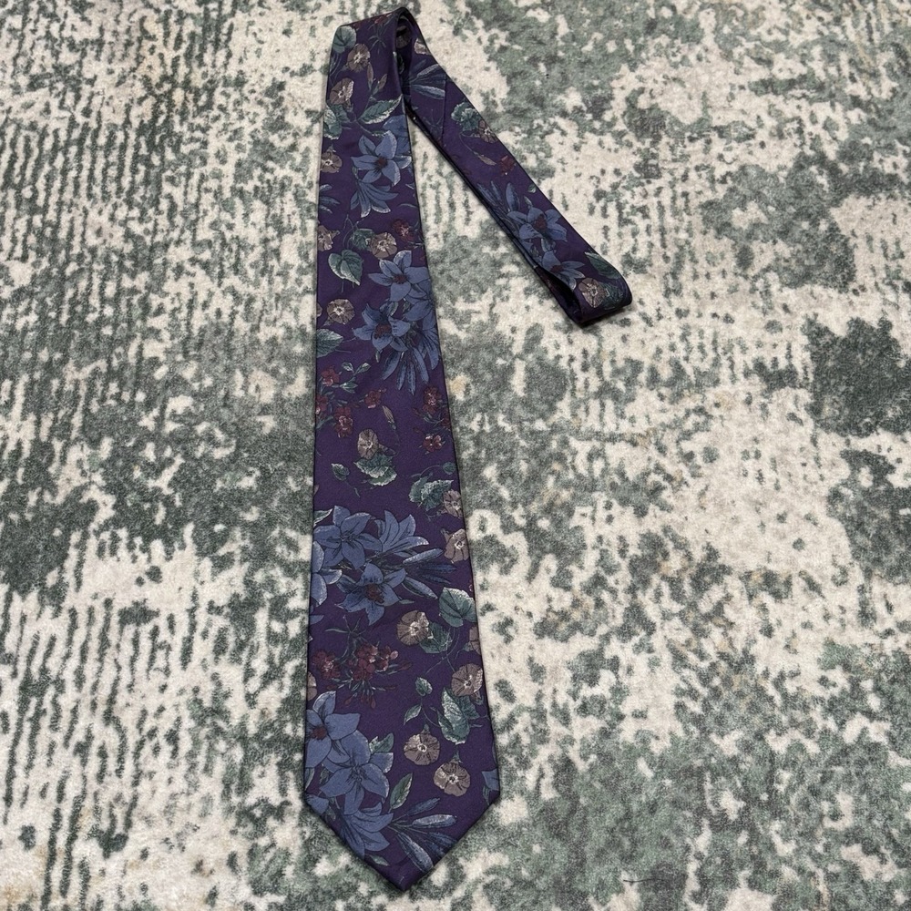 Vintage Hill & Archer 100% Silk Necktie Floral Purple